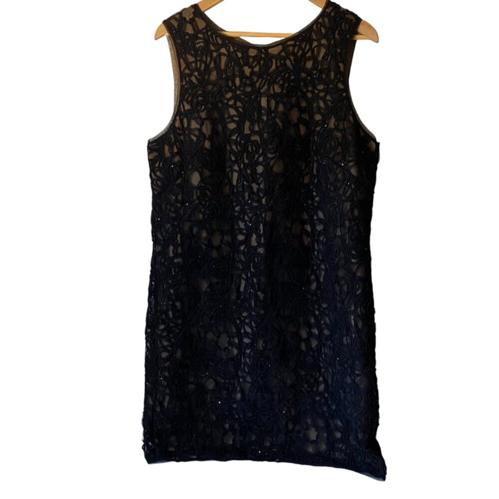 Max Studio‎ Woman XL Black Sequin Lace Overlay Sleeveless Mini Dress Vintage